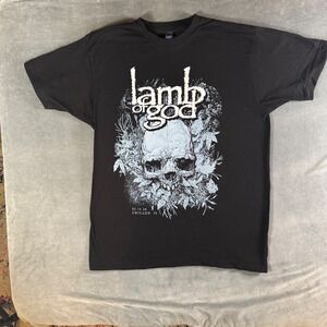 Lamb of God Skull Floral T Shirt Black Men's Size L Concert Tour Chicago 2/14/20